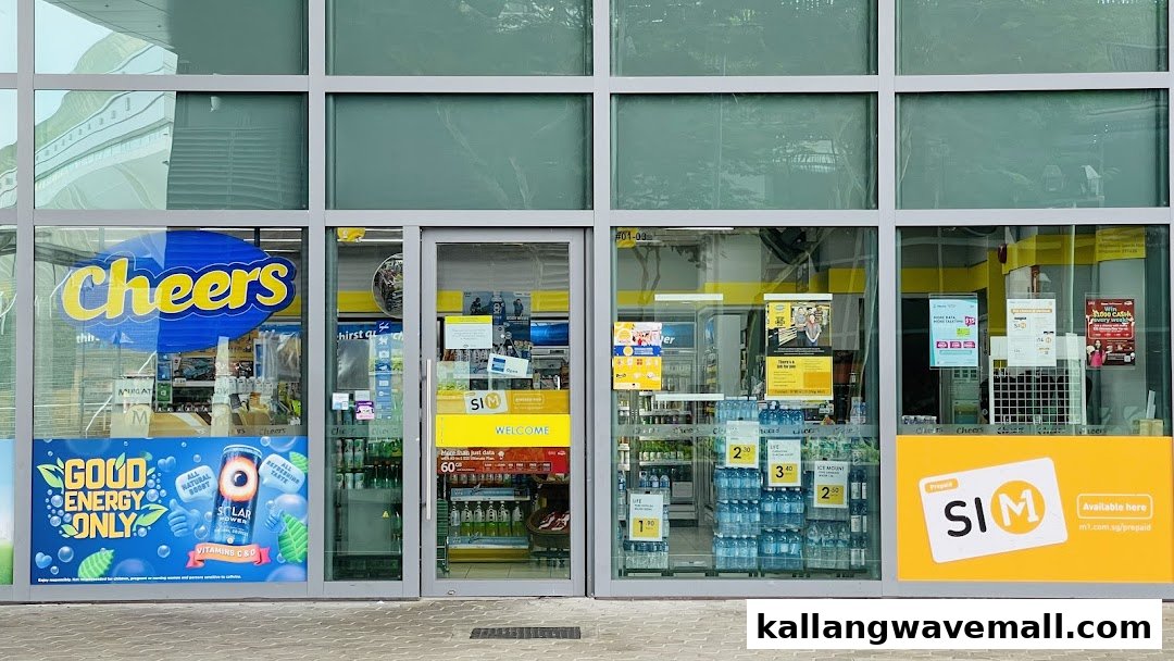 The glass storefront of a Cheers convenience store, showcasing products and promotions.