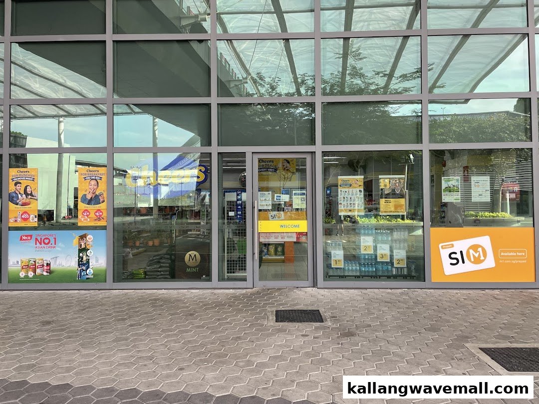The glass facade of a Cheers convenience store, showcasing various promotions and products inside.