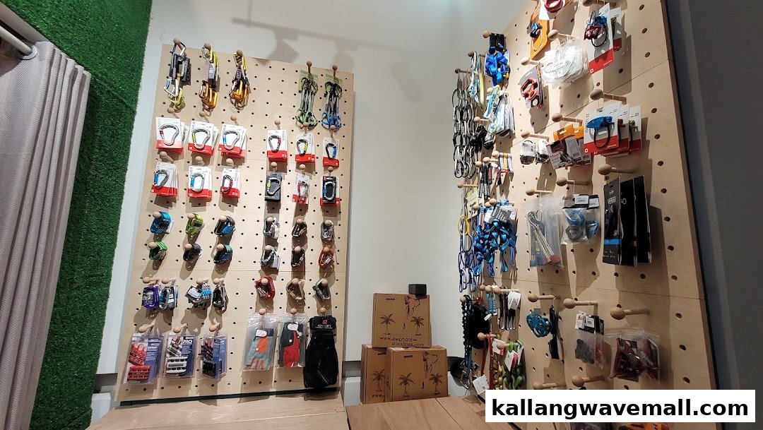 An interior view of Crank Factory by Climb Asia, showcasing a wide array of climbing gear and accessories on display.