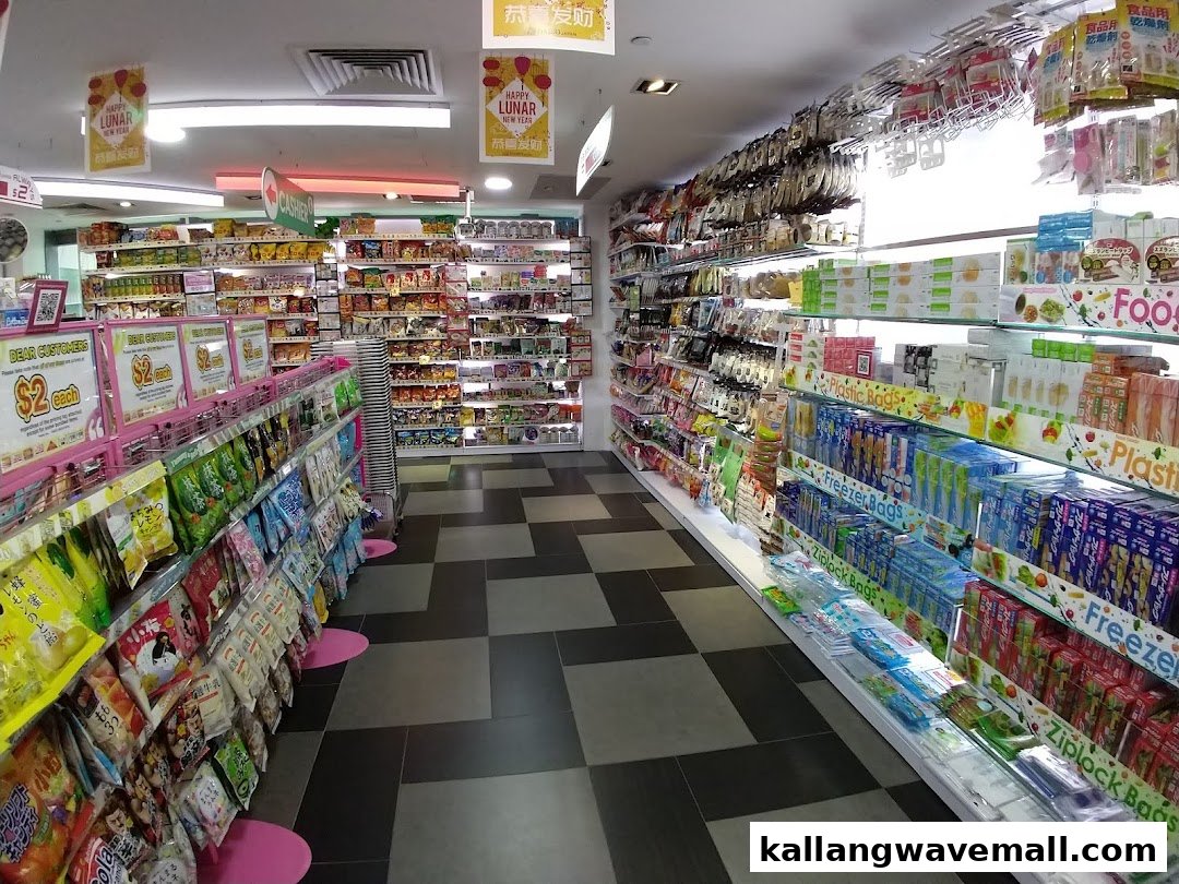 Interior view of Daiso, showcasing aisles filled with various affordable products and snacks.