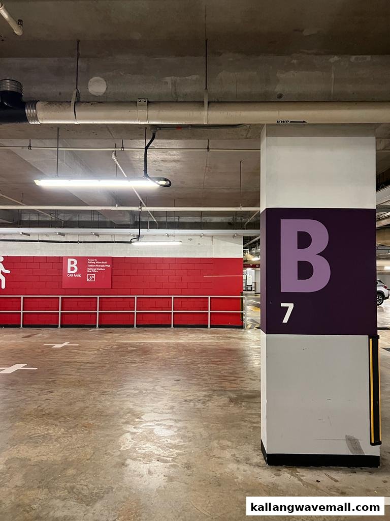 A well-lit parking garage with clear signage for level B7.
