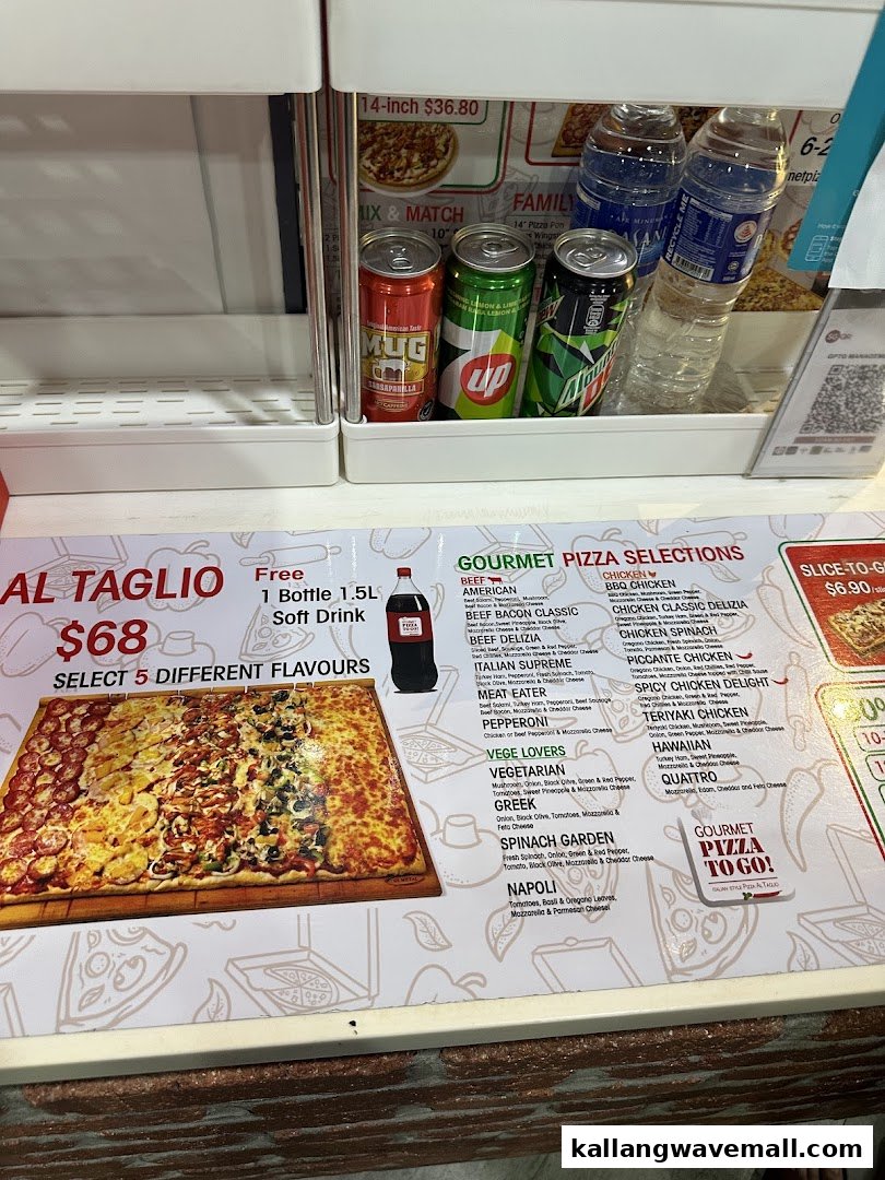 A vibrant menu board showcasing gourmet pizza selections and special deals at Gourmet Pizza To Go!