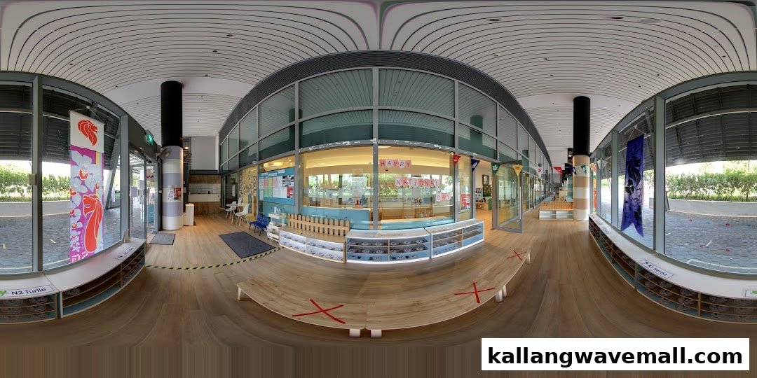 Panoramic view of Lorna Whiston Preschool's bright and welcoming entrance with large windows and student cubbies.