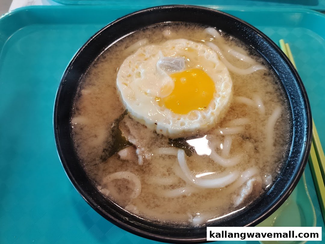 A close-up of a hearty bowl of noodles with a fried egg and meat in a savory broth.