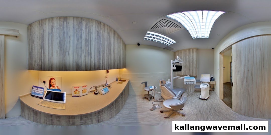 A panoramic view of a modern dental treatment room with a patient chair and advanced equipment.