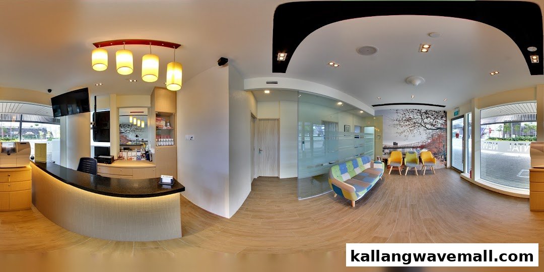 Panoramic view of Newport Dental's modern reception and comfortable waiting area.
