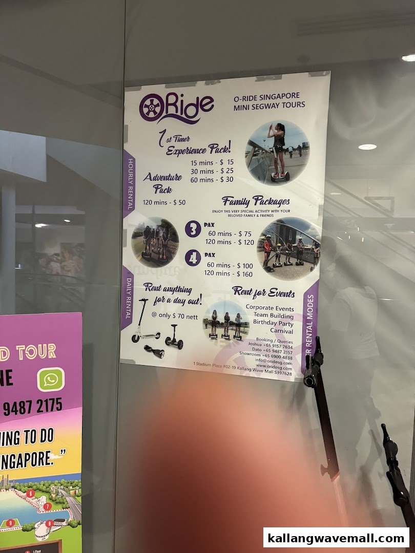 A detailed price list and service offerings for O-Ride Singapore Mini Segway Tours.