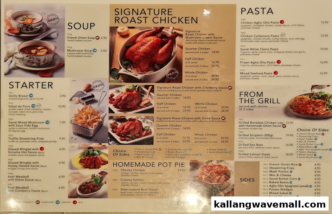 A detailed menu from Poulet restaurant, showcasing a variety of French-inspired dishes including roast chicken, pasta, and sides.