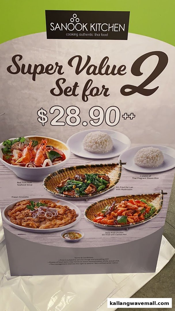 A promotional display for Sanook Kitchen's Super Value Set for 2, featuring various Thai dishes.