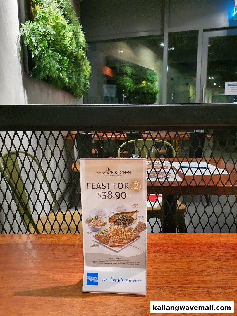 A table display featuring Sanook Kitchen's 'Feast for 2' promotional menu.