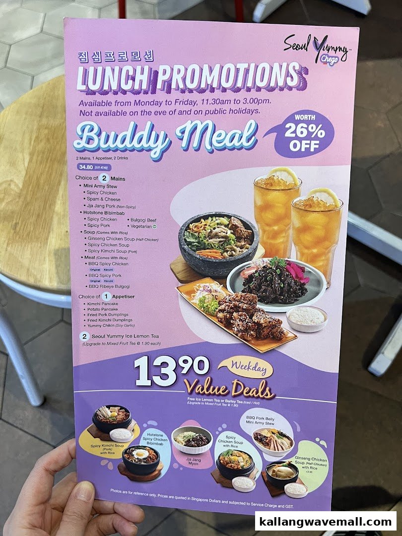 A vibrant menu showcasing lunch promotions and weekday value deals at Seoul Yummy.