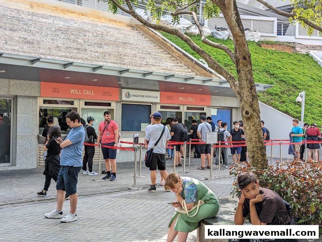 People queuing at the Singapore Sports Hub Box Office for 'Will Call' and general admission tickets.