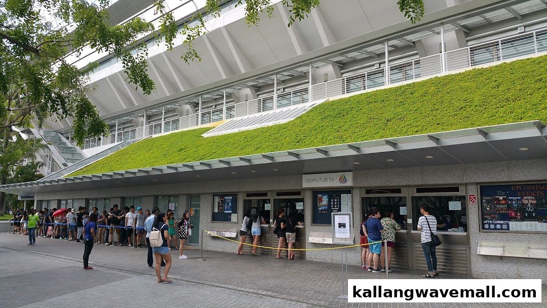 People queuing at the Singapore Sports Hub Box Office for event tickets.