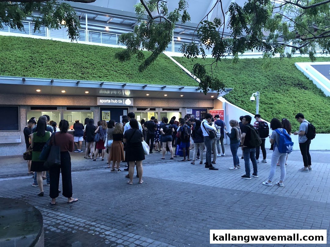 People queueing at the Singapore Sports Hub Box Office entrance.