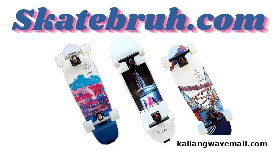 Three uniquely designed skateboards are displayed with the 'Skatebruh.com' logo above them.