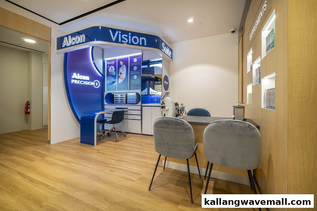 Modern interior of W Optics, featuring an Alcon Vision Suite for comprehensive eye care consultations and vision solutions.