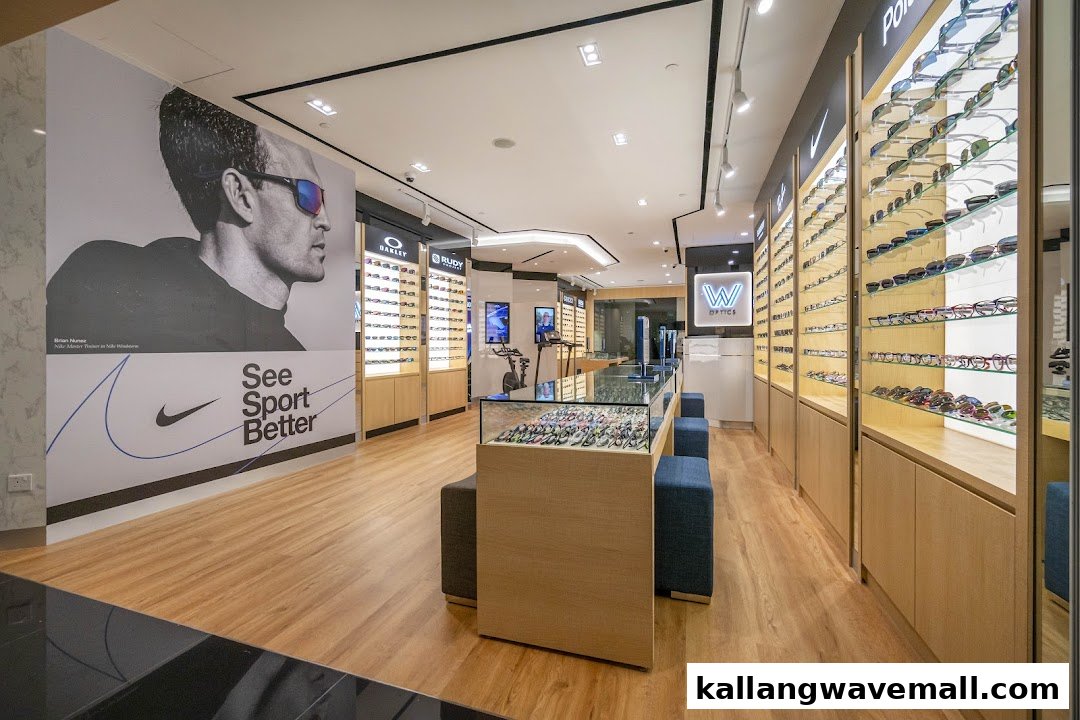 Interior view of W Optics, showcasing a wide selection of eyeglasses and sunglasses displays.