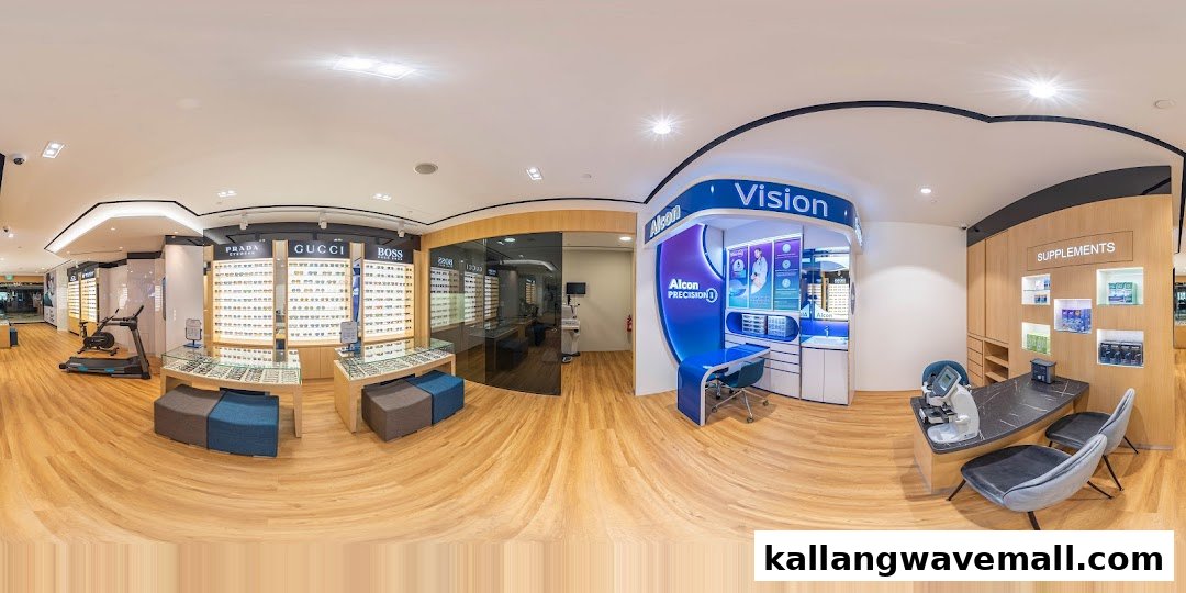 Interior view of W Optics, featuring eyewear displays, vision testing equipment, and a supplements section.