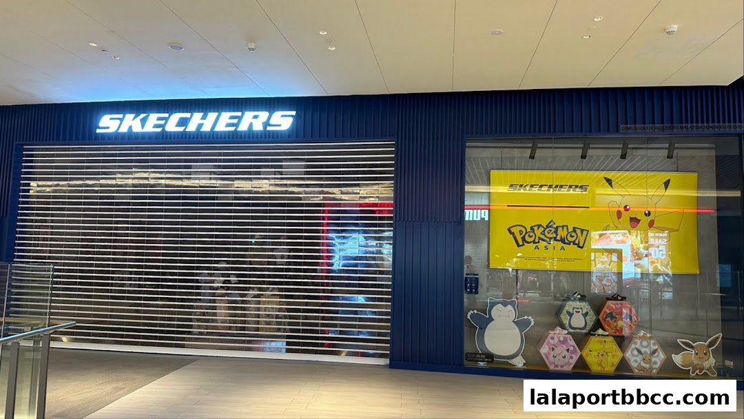 Skechers store front with a Pokemon Asia promotion and display.
