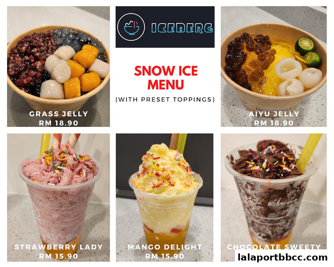 A collage of snow ice desserts from Iceberg LaLaport.