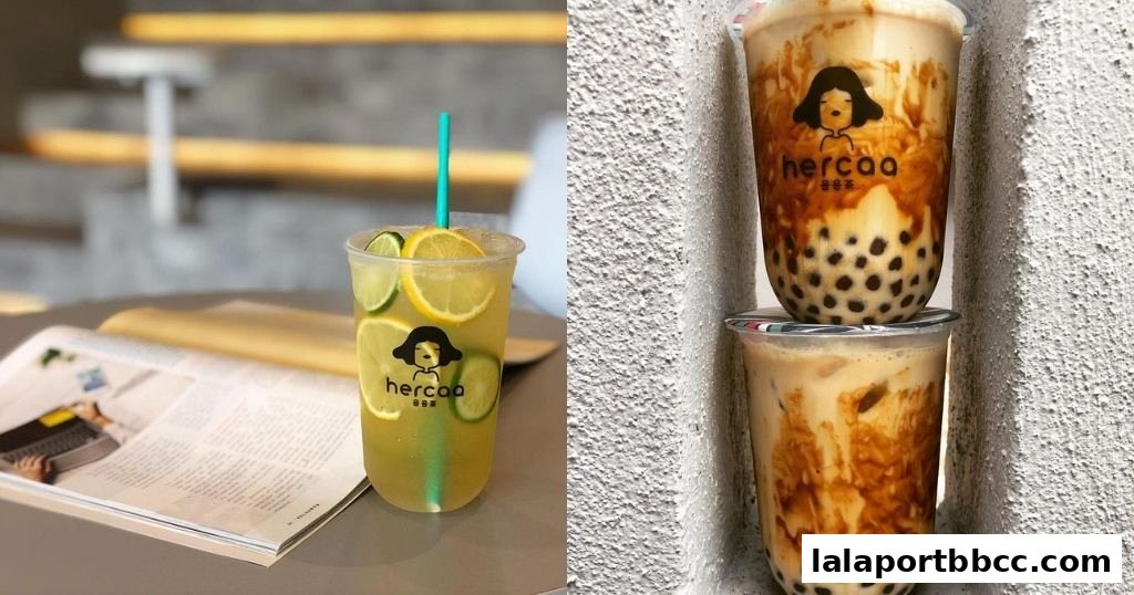 Two refreshing drinks from Hercaa, one a citrus-infused beverage and the other a brown sugar bubble tea.