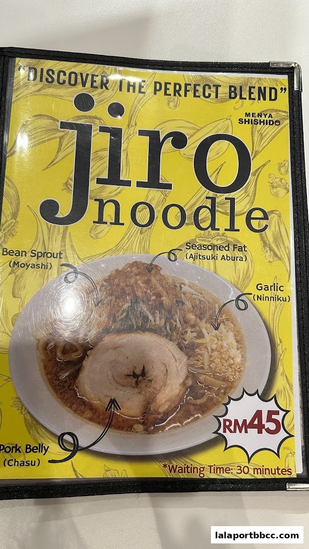 A menu item for Jiro noodle from Menya Shishido, highlighting ingredients and price.
