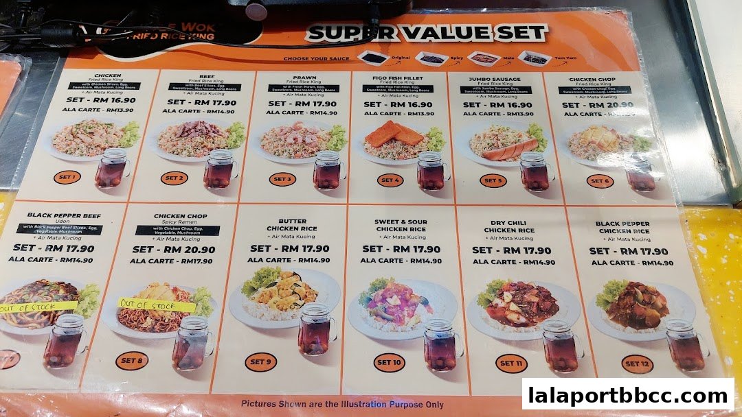 A menu board displaying various fried rice sets and ala carte options with prices.