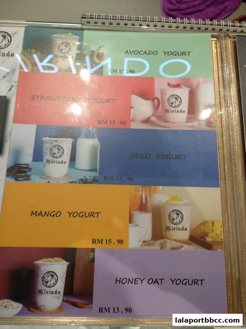 A menu displaying various yogurt flavors with prices and images.
