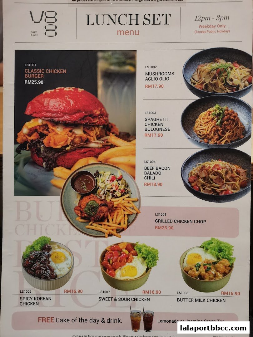 A menu from V88 Cafe and Bar featuring lunch sets with various dishes and drinks.
