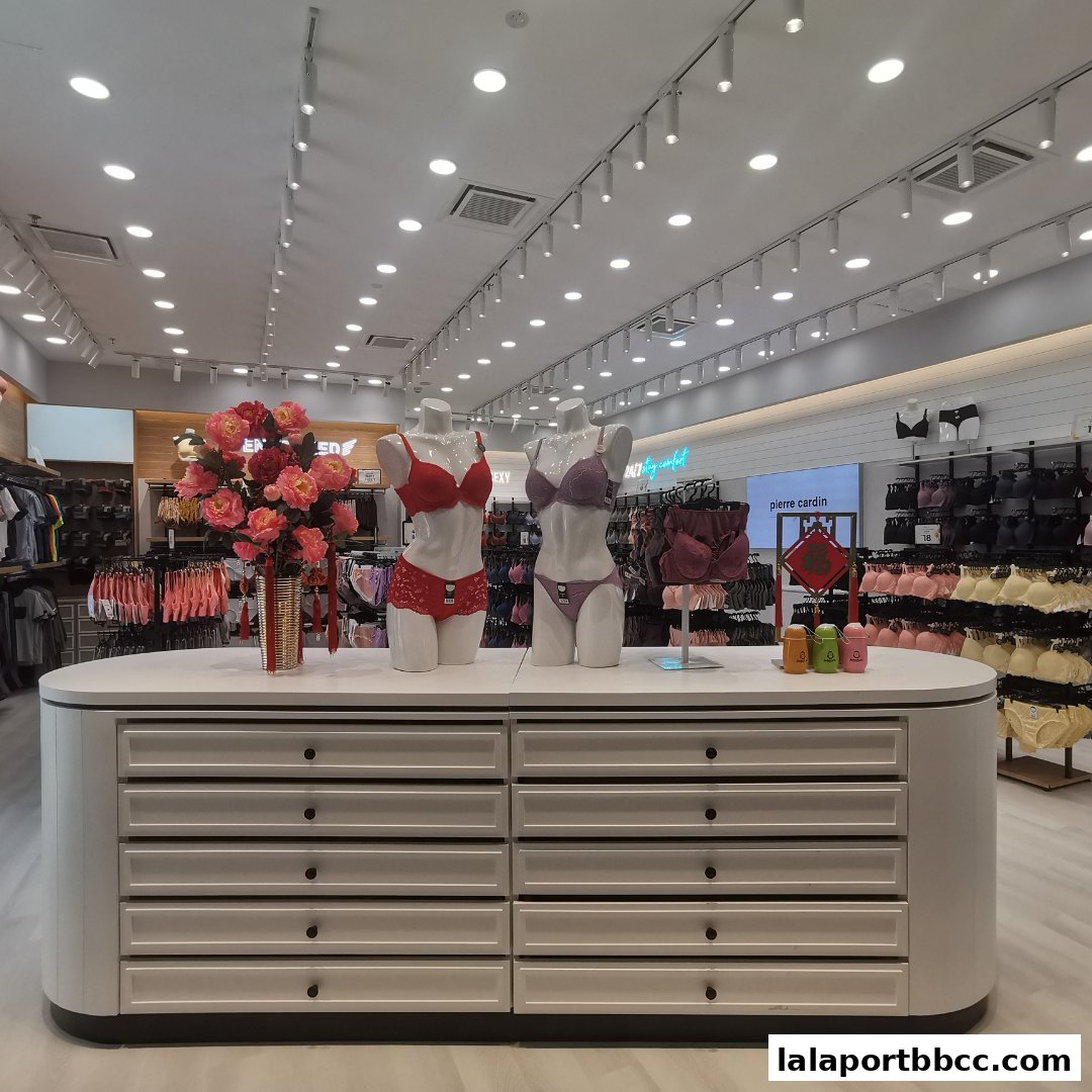Mannequins display lingerie in a well-lit Pierre Cardin store with racks of clothing in the background.