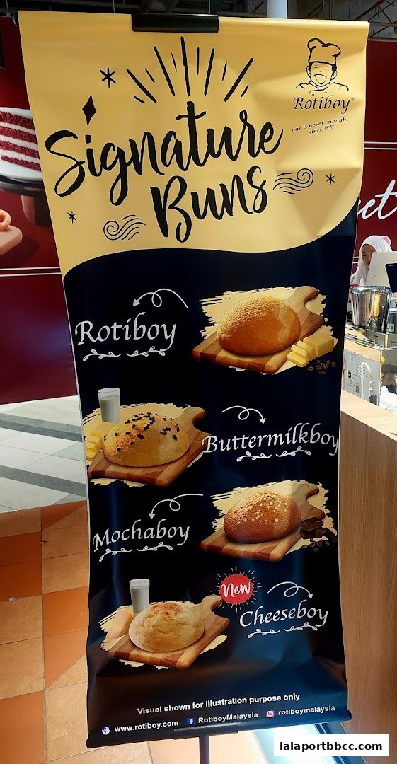 A banner showcasing Roti Boy's signature buns: Rotiboy, Mochaboy, Buttermilkboy, and Cheeseboy.