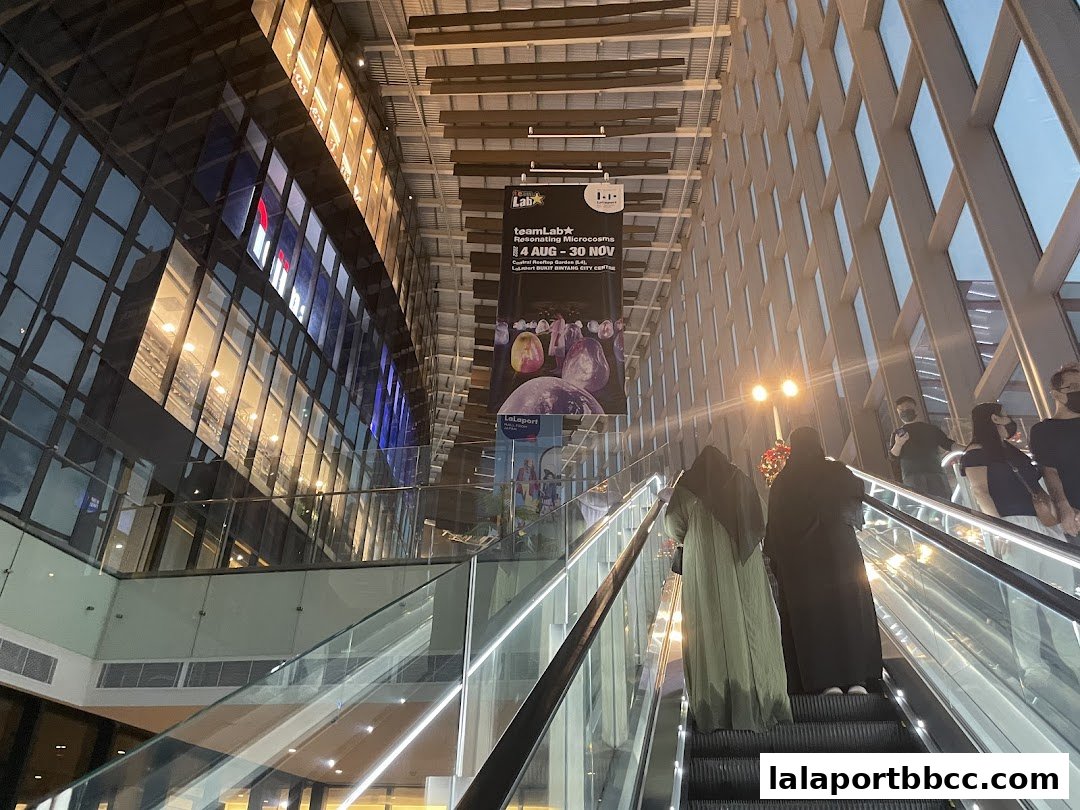 People on escalators in a modern shopping mall with glass facades and a high ceiling.