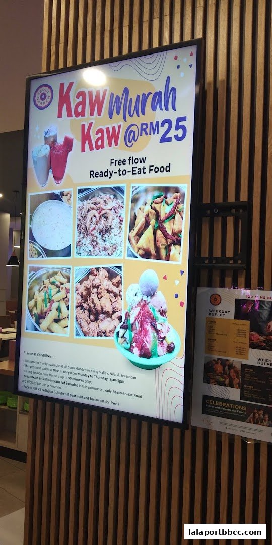 A promotional poster for Seoul Garden offering a 'Kaw Murah Kaw' deal for RM25.