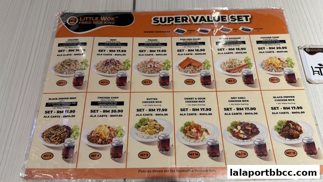 A menu from Little Wok Fried Rice King showcasing various super value set meals with prices.