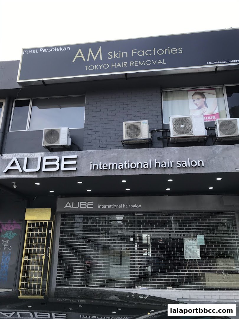 Exterior of AM Skin Factories and AUBE international hair salon shops.