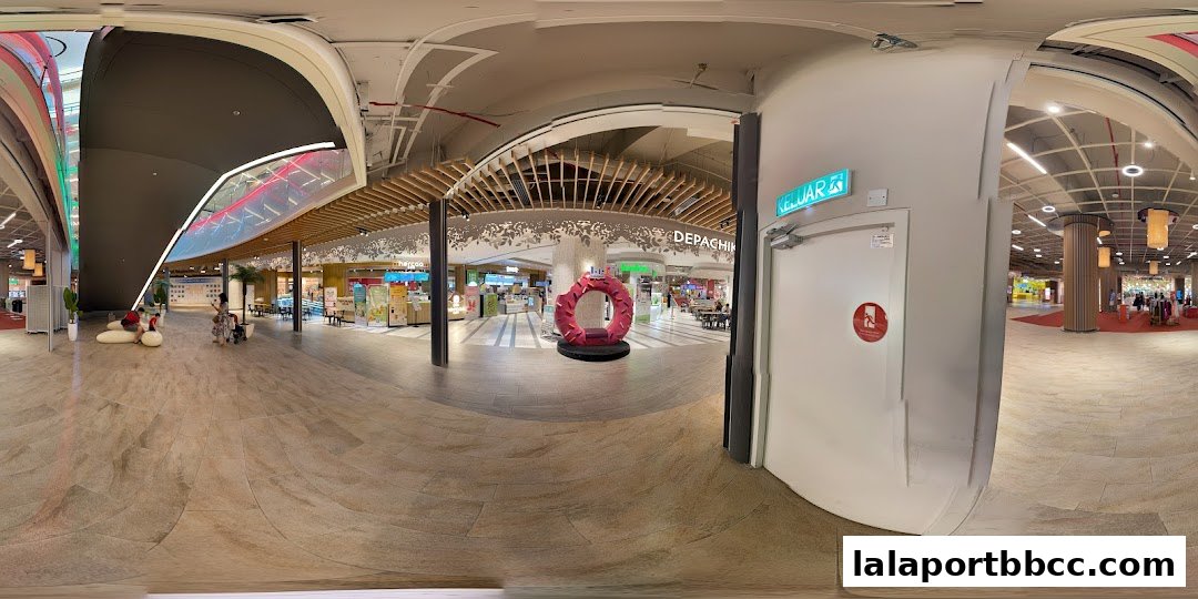 A wide view of a modern shopping mall interior with various shops and escalators.