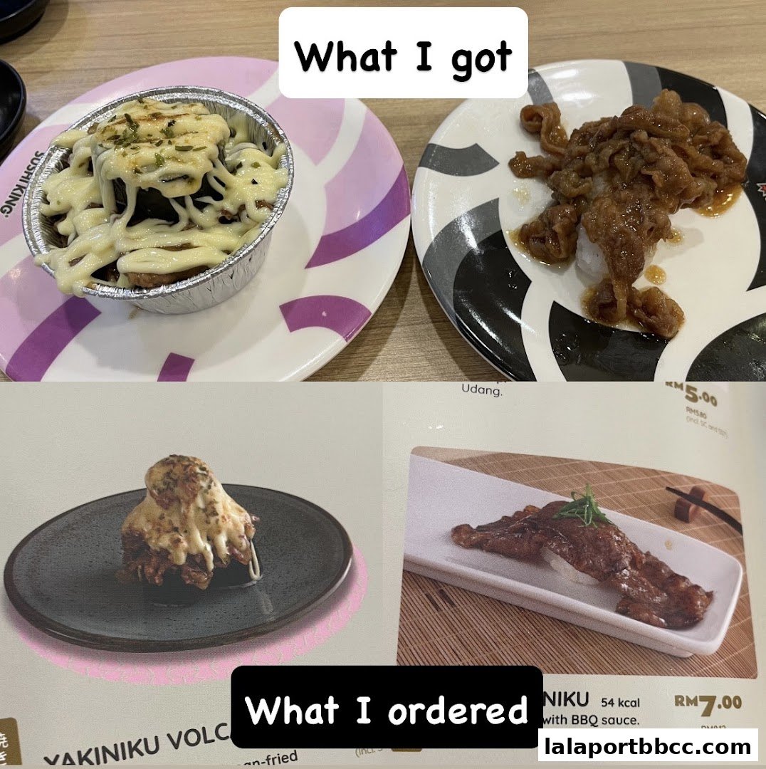A collage of sushi dishes, showing what was received versus what was ordered.
