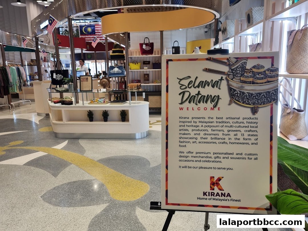 A welcome sign for Kirana, a shop featuring Malaysian artisanal products.