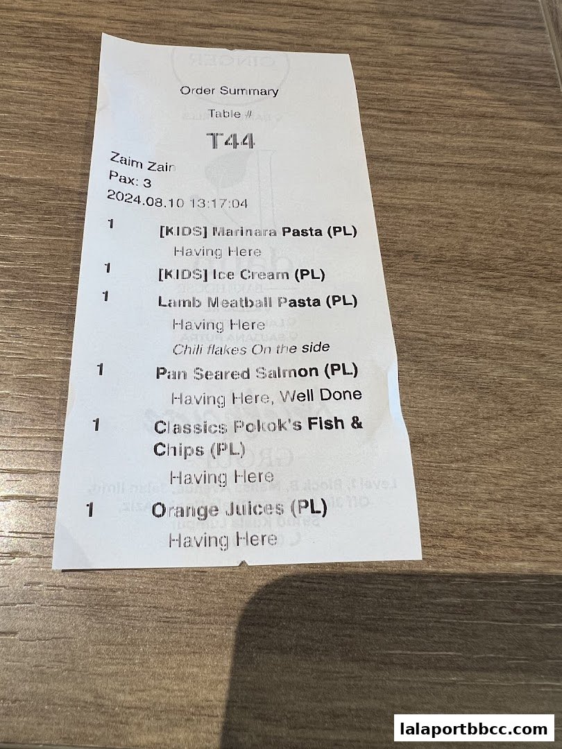 A receipt showing an order summary with various food and drink items.