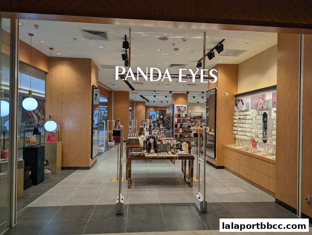 The entrance to Panda Eyes shop, showcasing accessories and bags.