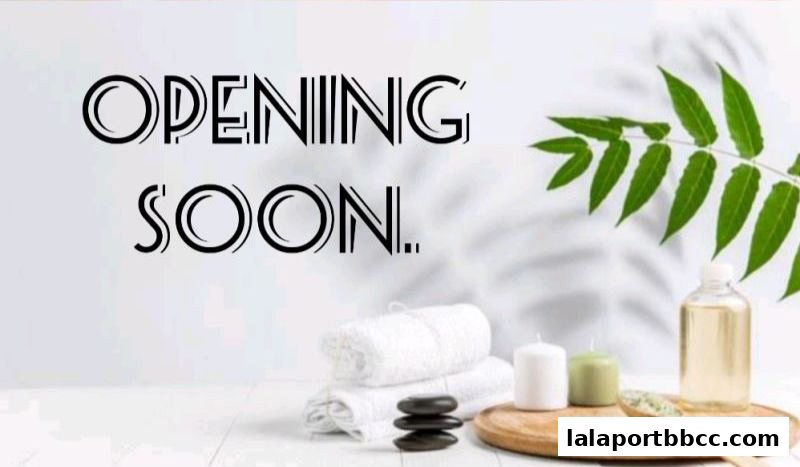 A spa-themed image with 'Opening Soon' text, towels, stones, candles, and oil.