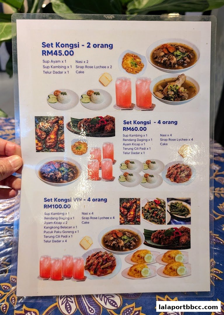 A menu displaying various 'Set Kongsi' meal packages for different group sizes.