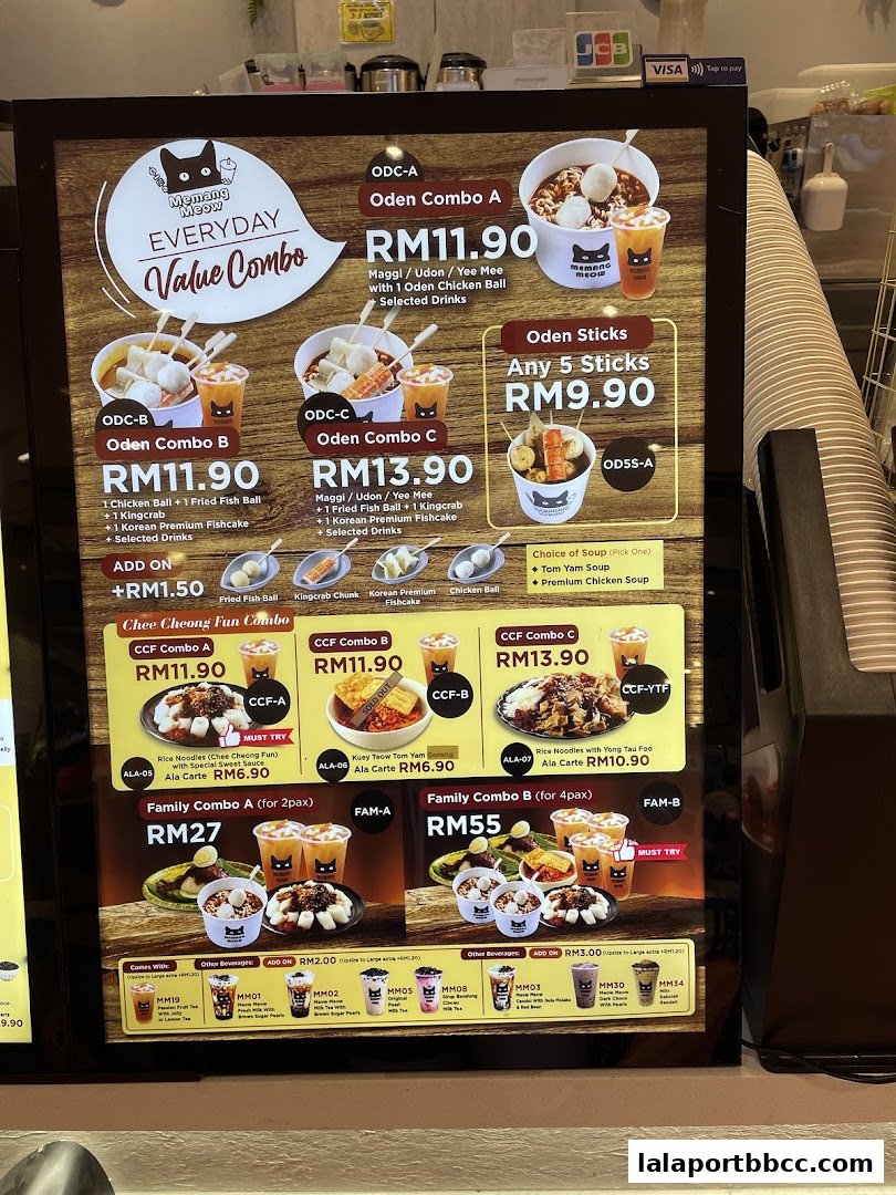 A menu board displaying various Oden and Chee Cheong Fun combos with prices.