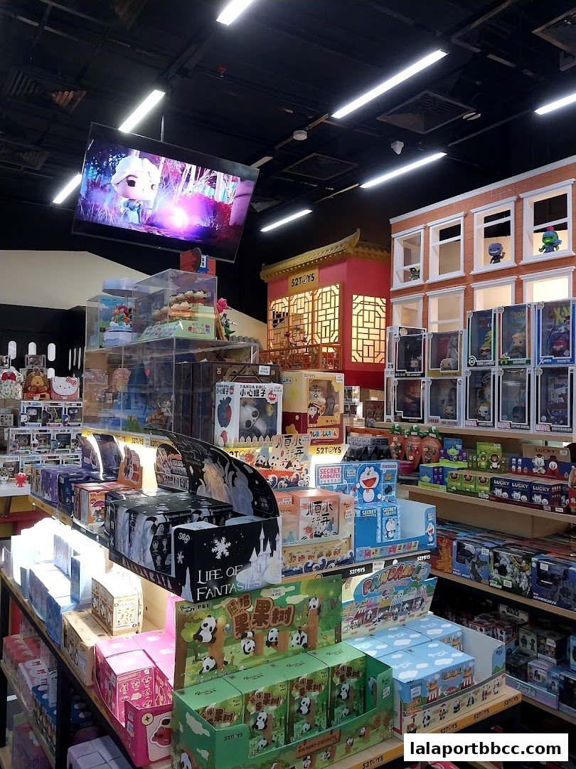 Interior view of a toy store with shelves full of various collectible toys and displays.