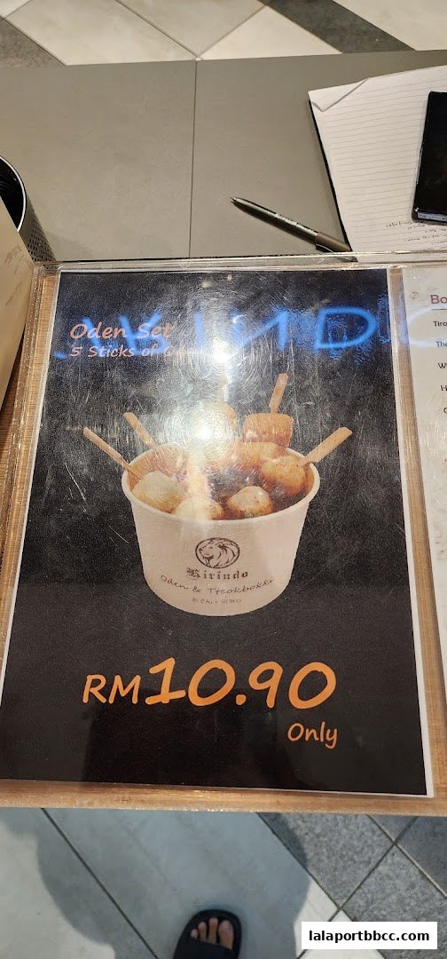 A menu item from Kirindo featuring an Oden and Tteokbokki set for RM10.90.