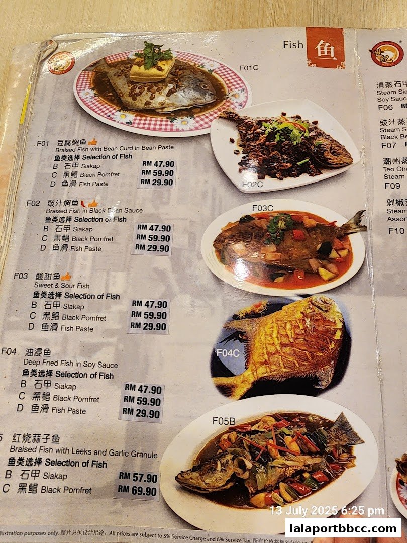 A menu from Sai Kee Restaurant featuring various fish dishes with prices and fish selections.