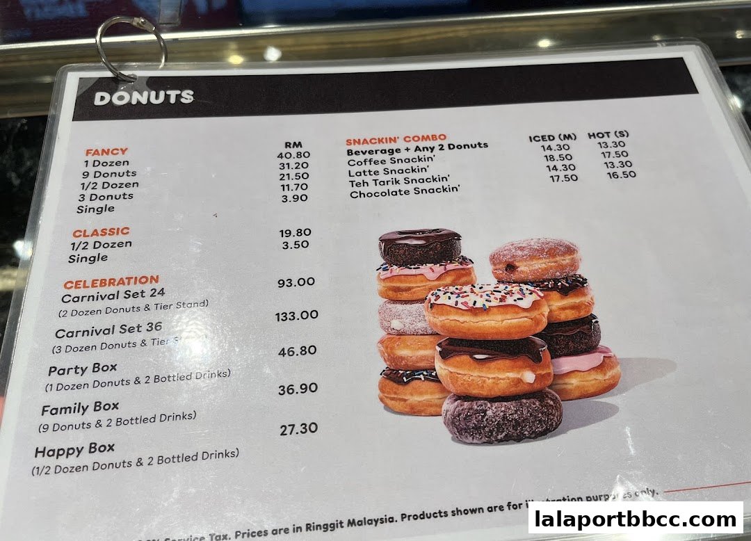 A menu displaying various donut options, combos, and prices at Dunkin' Donuts.