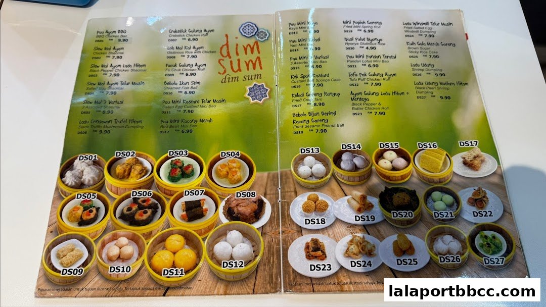 A menu showcasing a variety of dim sum dishes with their names, prices, and corresponding images.