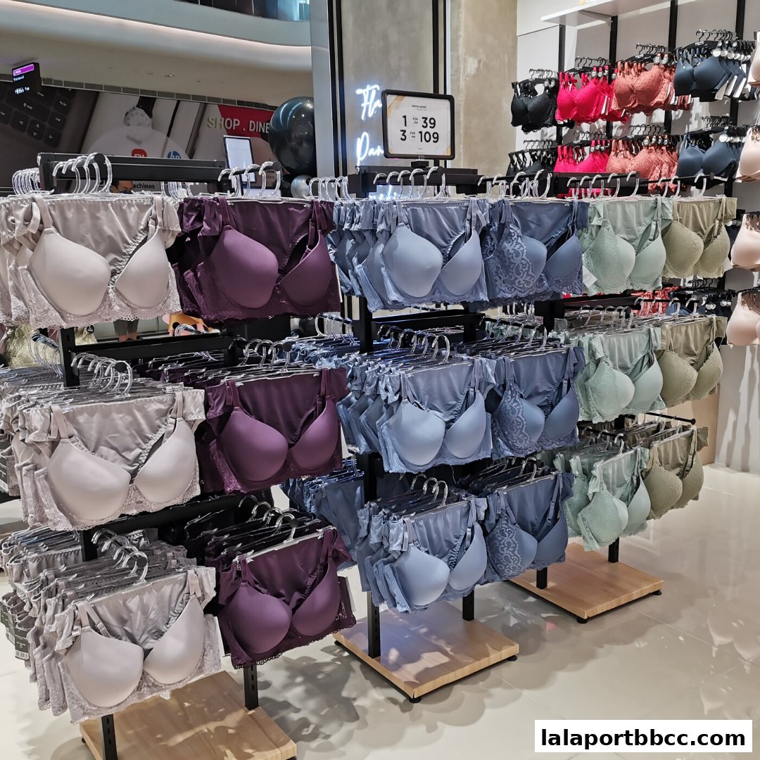 A display of various lingerie sets, including bras and underwear, in multiple colors.