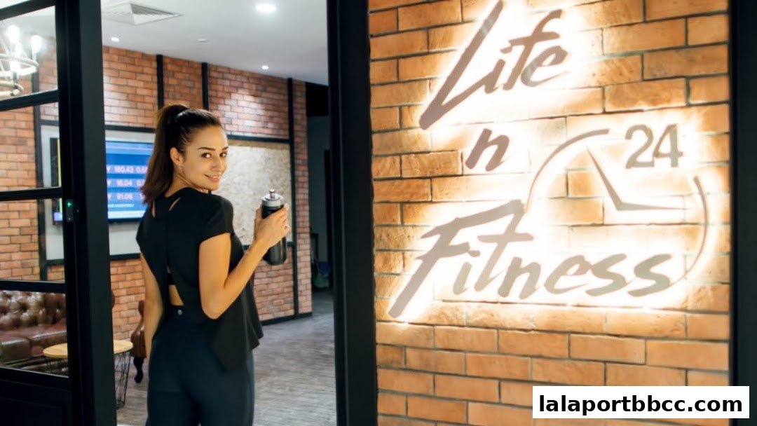 A woman with a water bottle smiles at the camera in front of a brick wall with a glowing sign.